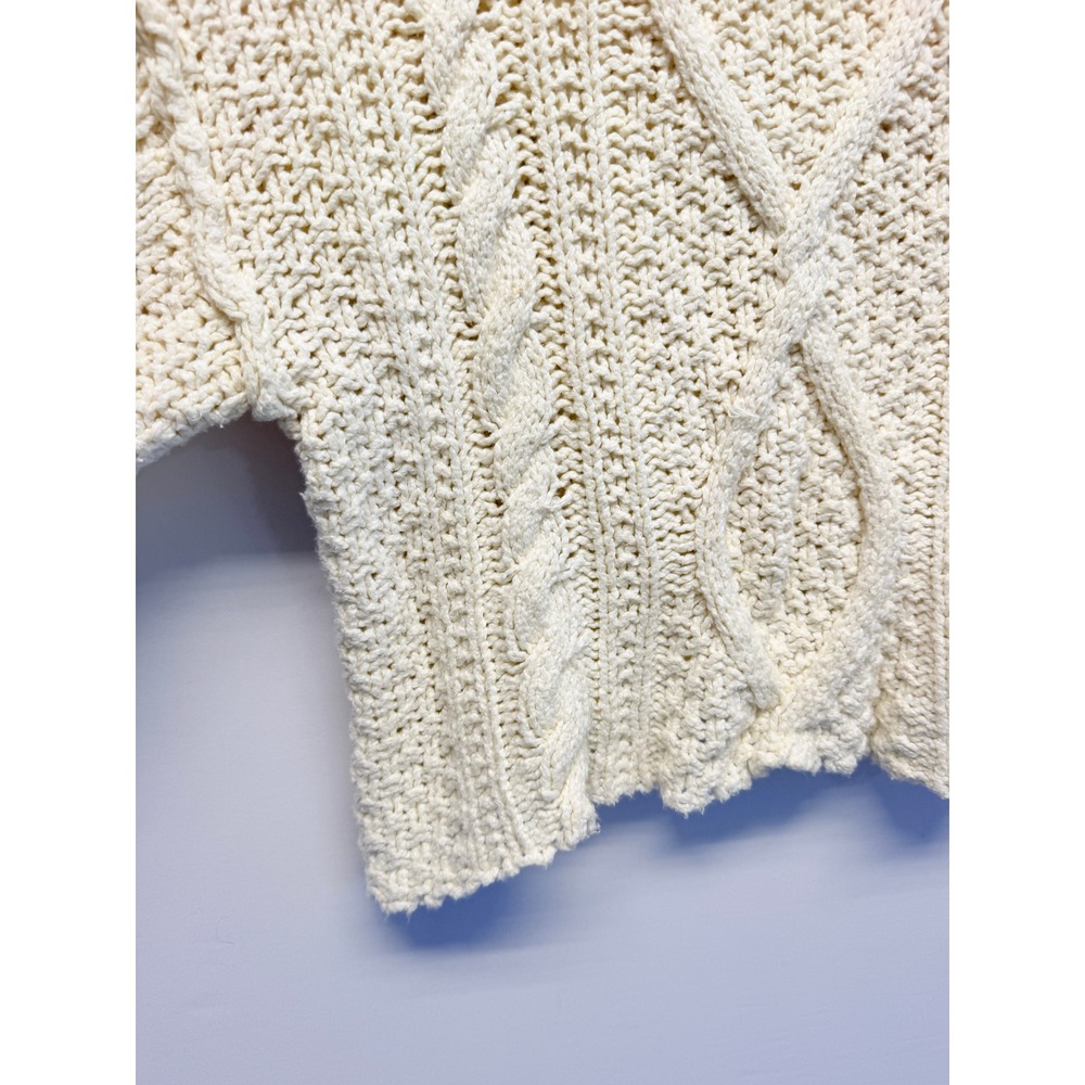 Free People Cream Chunky Cable Knit Cropped Sweater Roll Neck Boho Relaxed - Picture 3 of 7